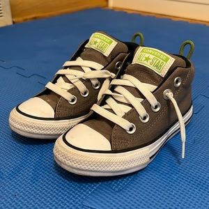 Very gently used kids converse size 11 brownish color with lime green